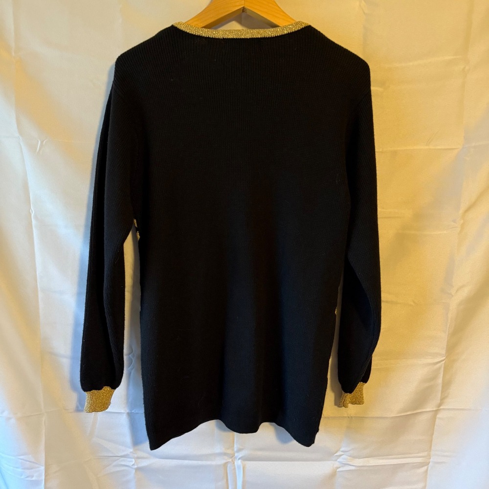 Bechamel lambswool blend Black Gold Diamond Sweater V-Neck Artsy Women's Size S - Picture 2 of 6